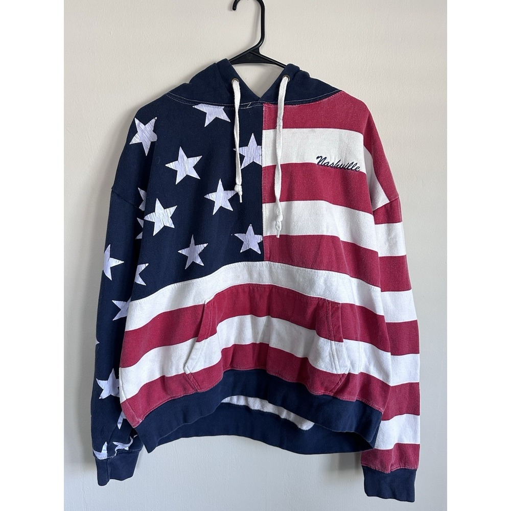 VTG Nashville USA Stars & Stripes Hoodie Patriot Americana Size 2XL